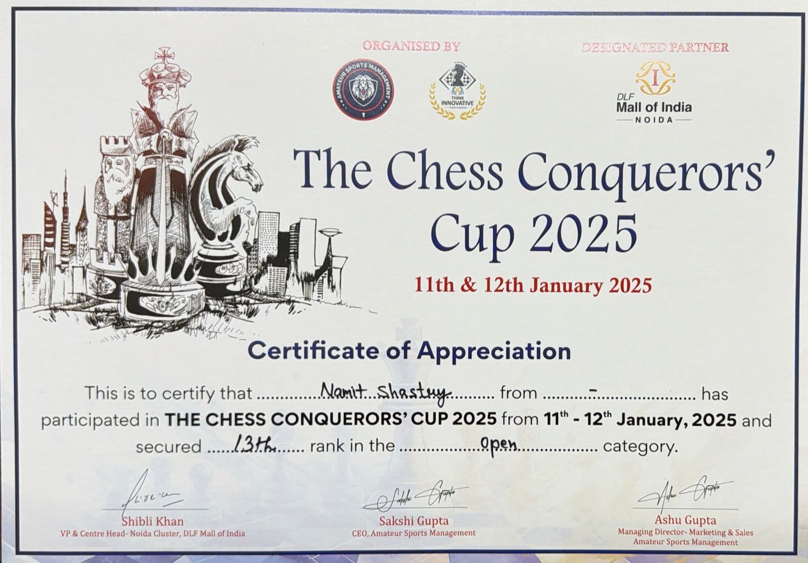 Chess Conquerors' Cup — 13th Rank, Open