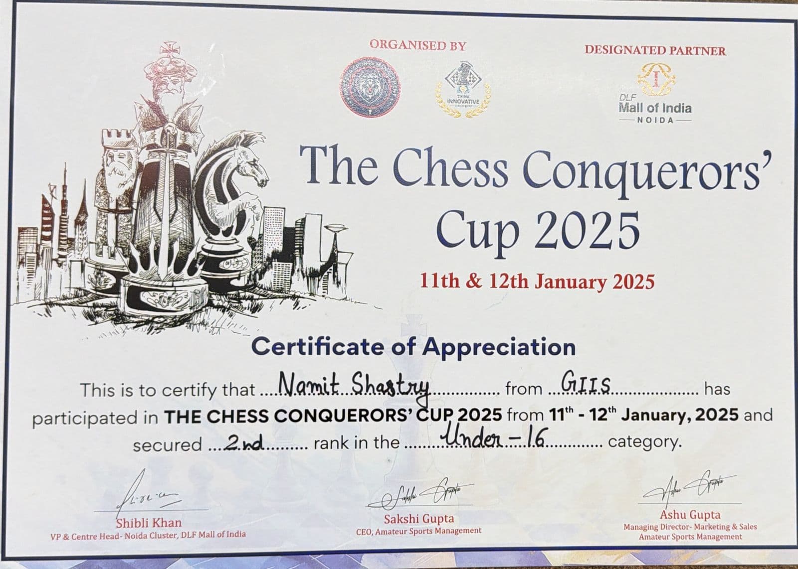 Chess Conquerors' Cup — 2nd Rank, U-16